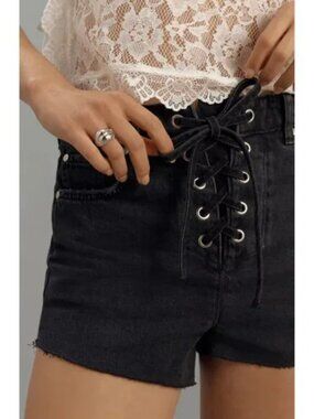 New Anthropologie Size 26 PILCRO Lace Up Black Denim Shorts Sold Out
